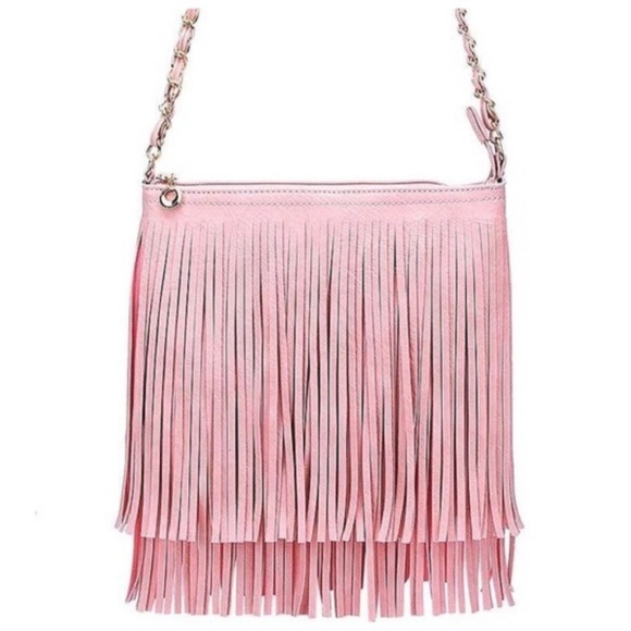 🦋LAST🦋ONE Pink Tassel Fringe Boho Crossbody Bag - Picture 2 of 4